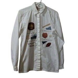 Valories Folk Art 90s Sports Mom Applique Button Down Shirt Medium Cotton